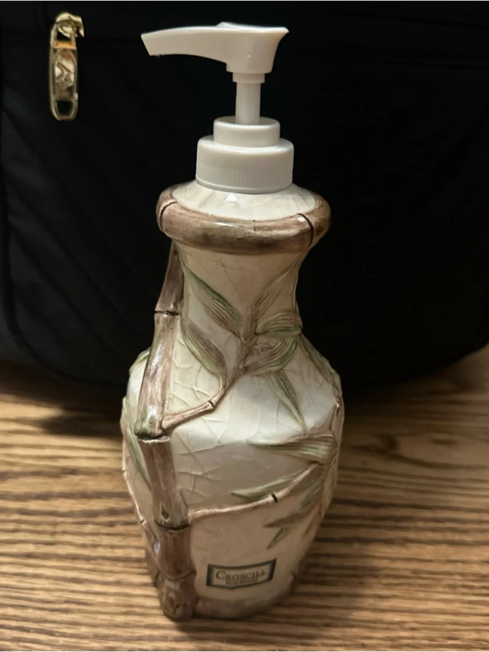 Croscill Ceramic Lotion Pump with Hand-Painted Bamboo Motif - Cream & Green